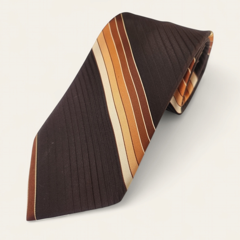 70s Vintage Don Loper Brown Striped Necktie Polyester Classic Retro California